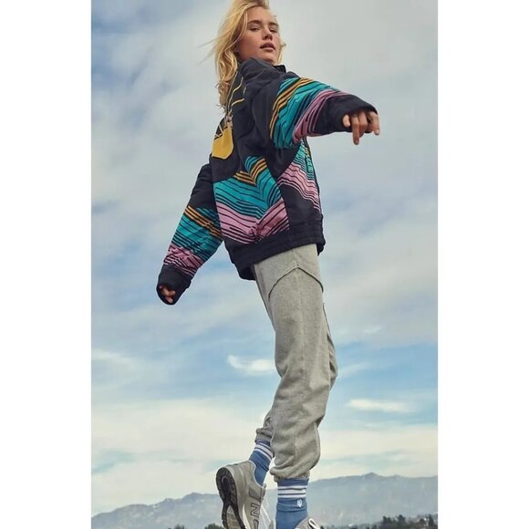 Free People Walk The Line Pullover Jacket Women L Black 90S Y2K Retro Athleisure - Picture 12 of 13